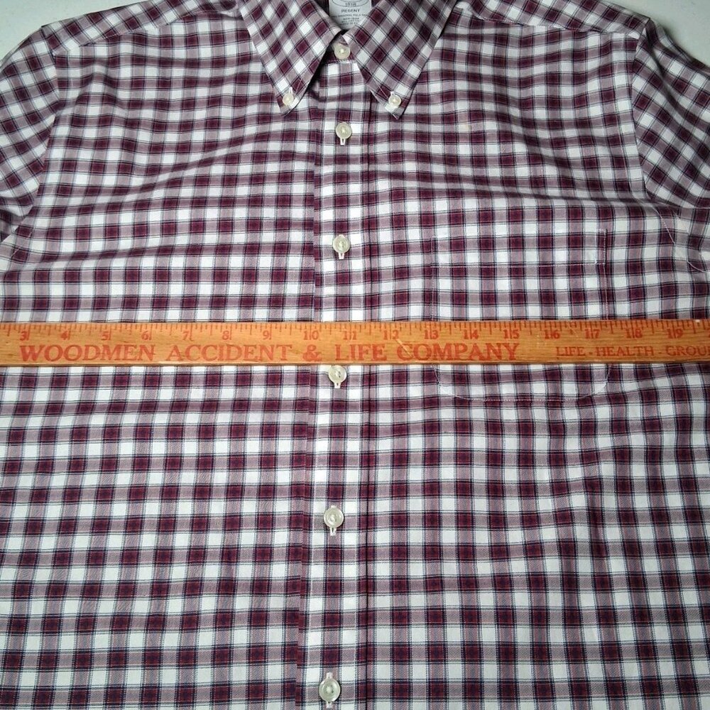 Brooks Brothers Shirt Men Meidum Regent Fit White Red Blue Plaid Button Down - Picture 4 of 14